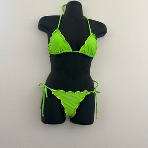 Neon green ruffle lettuce hem scrunch butt bikini custom